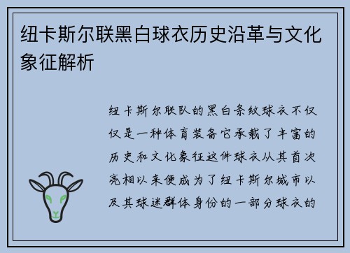 纽卡斯尔联黑白球衣历史沿革与文化象征解析 纽卡斯尔联黑白球衣历史沿革与文化象征解析