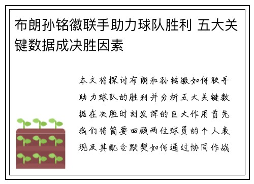 布朗孙铭徽联手助力球队胜利 五大关键数据成决胜因素